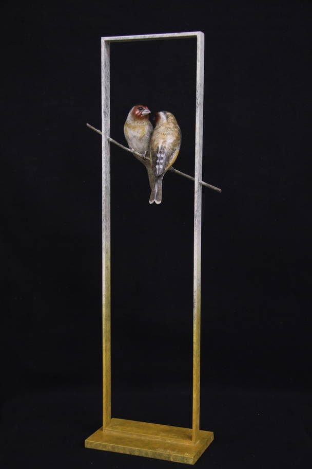 British Sculptor ADAM BINDER - Goldfinches in a Frame (Edition 5/12) 