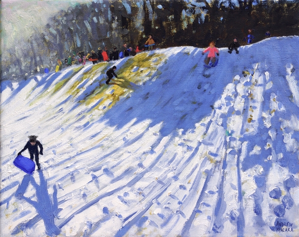 Andrew Macara - sledging from the 2nd green in winter