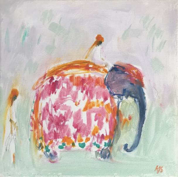Ann Shrager - Festival Elephant (Pink and Orange)