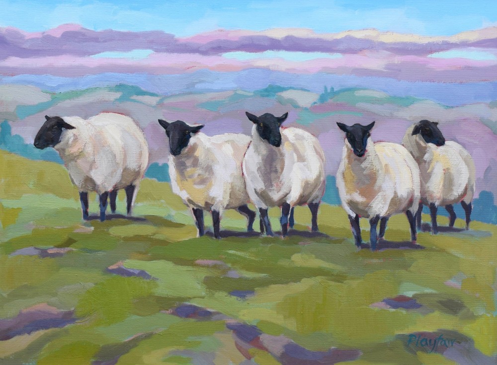 British Artist ANNABEL PLAYFAIR - Five Sheep