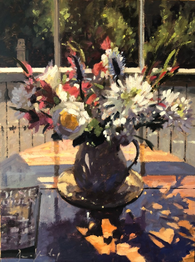 British Artist BRUCE YARDLEY - Flowers on Mahogany