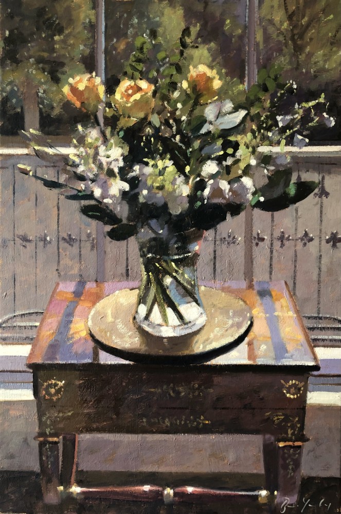 British Artist Bruce Yardley - Flowers on a Charles X Table