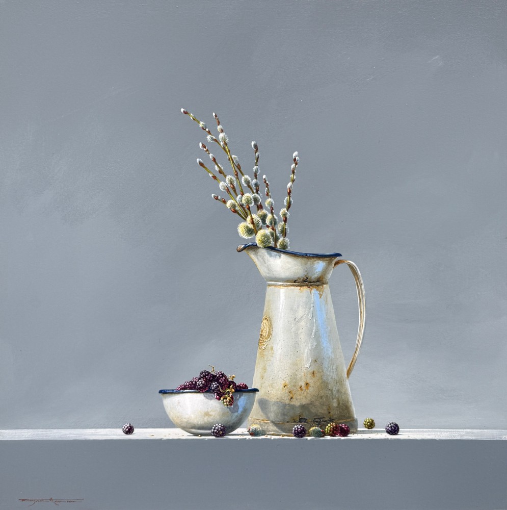 British Artist BRYAN HANLON - Pussy Willows and Blackberries