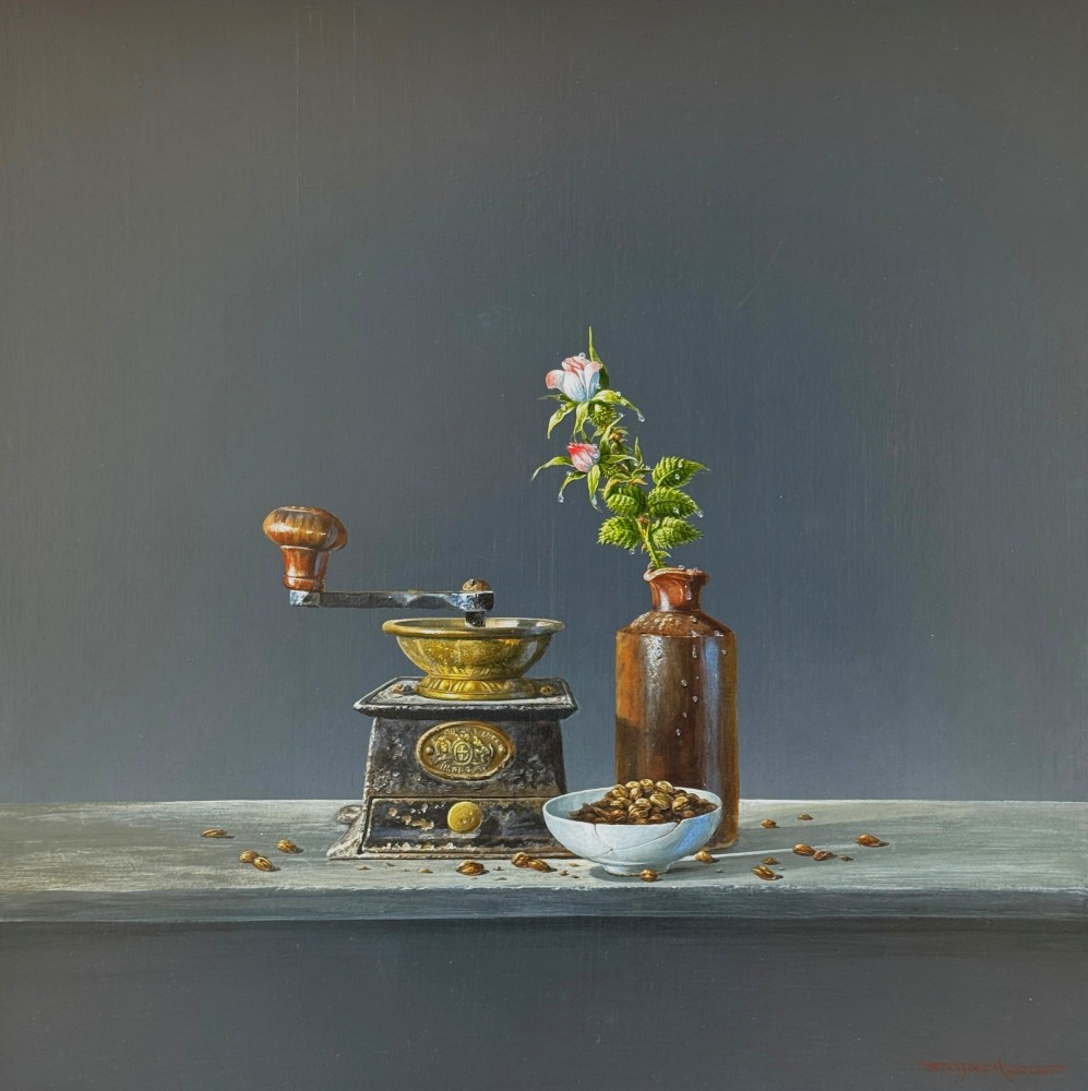 British Artist BRYAN HANLON - La Barista and Rose