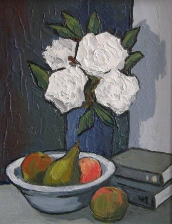 DAVID BARNES - roses, books and fruit