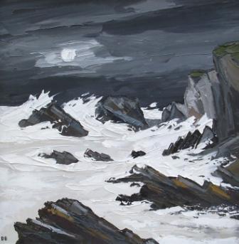 DAVID BARNES - rhoscolyn rocks by moonlight
