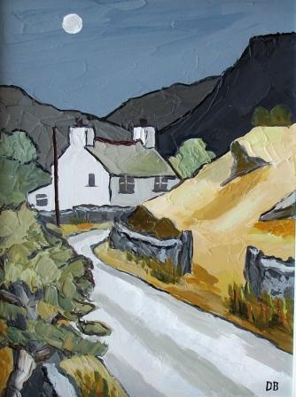 DAVID BARNES - cottage in moonlight