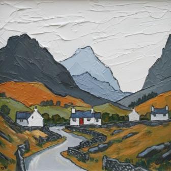 DAVID BARNES - cottages and distant mountain