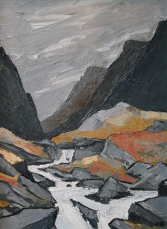 DAVID BARNES - storm and waterfall, llanberis pass