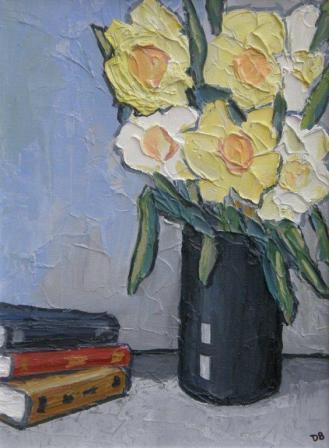 DAVID BARNES - daffodils with  books
