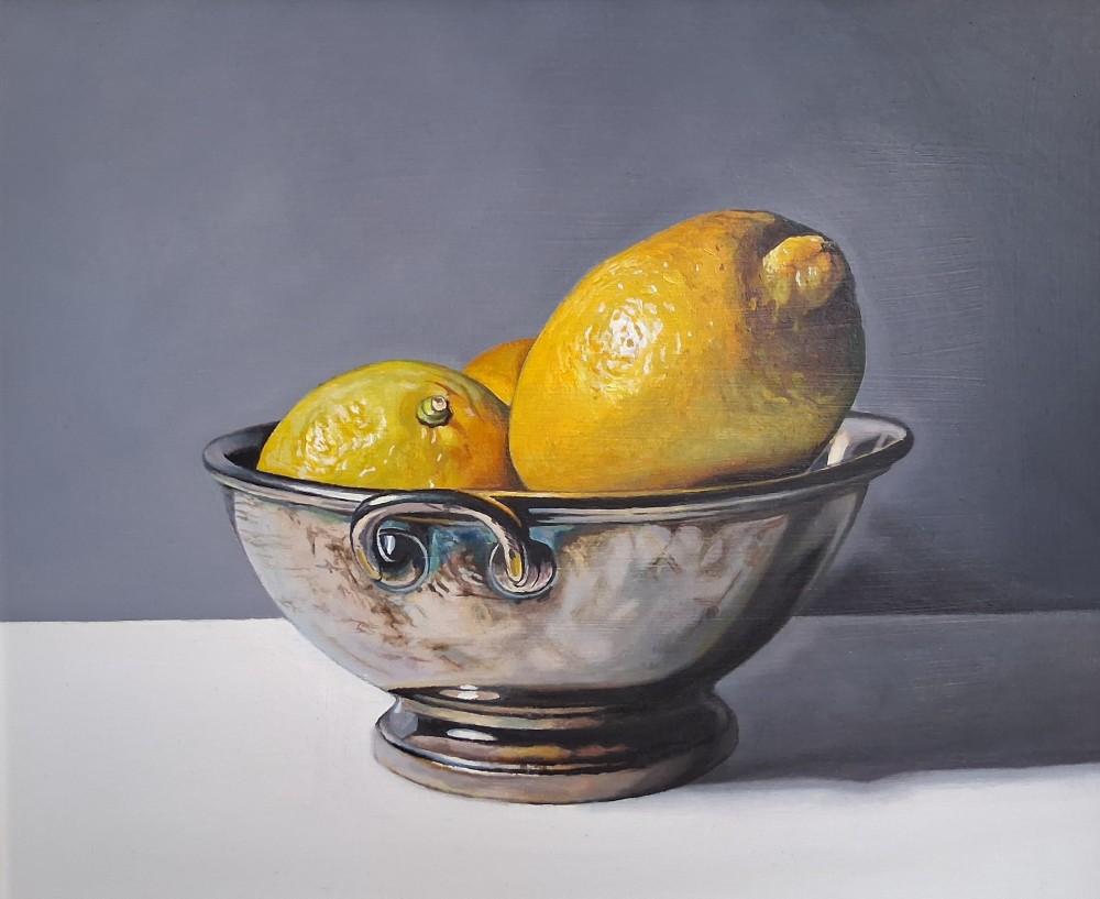 Scottish Artist JANE CRUICKSHANK - Silver Bowl with Lemons I 