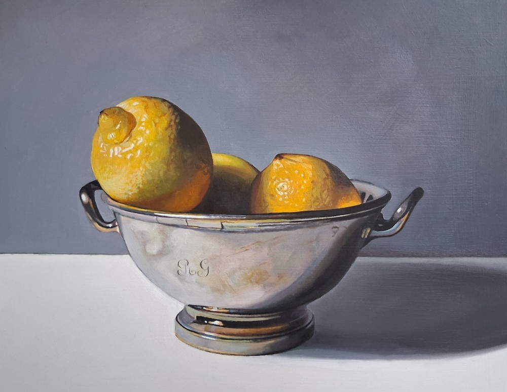 Scottish Artist JANE CRUICKSHANK - Silver Bowl with Lemons II 
