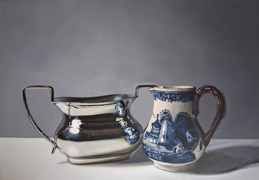 Scottish Artist JANE CRUICKSHANK - Silver with Blue and White Jug