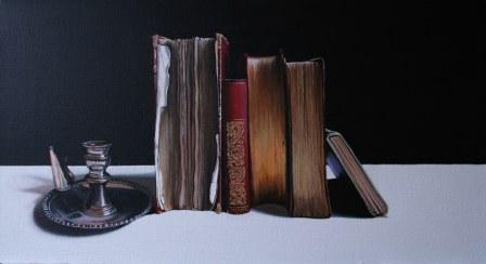 JANE CRUICKSHANK - candle holder and old books