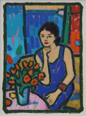 JOAN GILLESPIE - seated woman with tulips