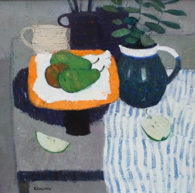 JOHN KINGSLEY - still life with fruit and striped cloth