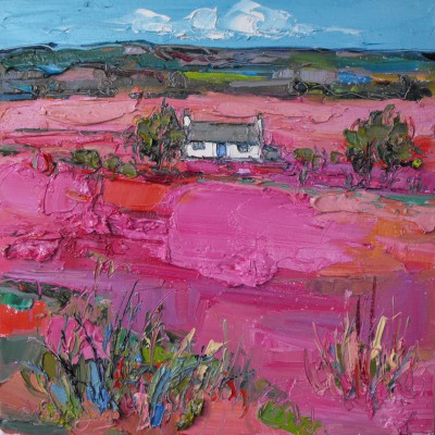 JUDITH BRIDGLAND - pink grasses and distant cottage, skye