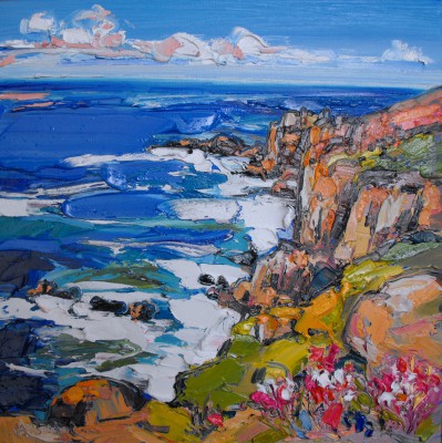 JUDITH BRIDGLAND - sea pinks at cliff edge, lands end