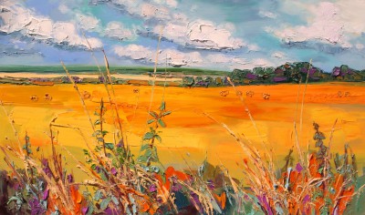 JUDITH BRIDGLAND - fields at harvest, east linton