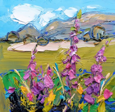 JUDITH BRIDGLAND - foxgloves, looking towards the campsies