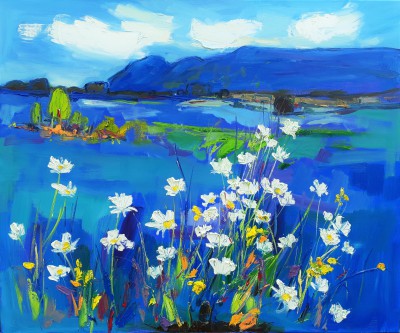 JUDITH BRIDGLAND - campsie fells with white daisies