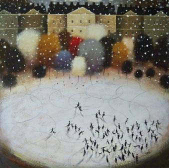 Snowy Skating in Queens Square, Bath