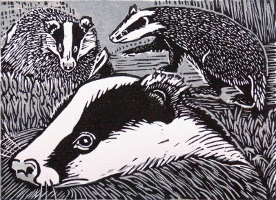 British Print Artist LINDA RICHARDSON - Badgers