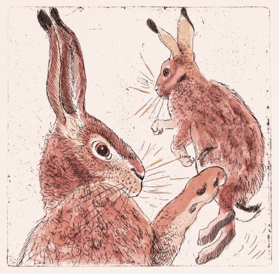 British Print Artist LINDA RICHARDSON - Two Hares