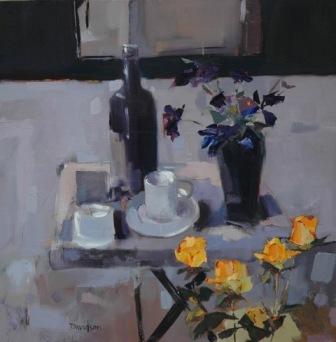 MARY DAVIDSON - yellow roses and white china