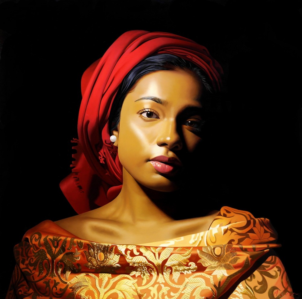 British Artist MICHAEL DE BONO - Lady in Damask