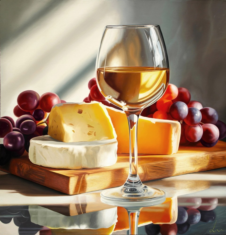 British Artist MICHAEL DE BONO - White Wine with Fine Cheese Platter