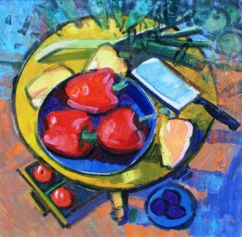 Still Life with Red, Yellow and Orange Peppers