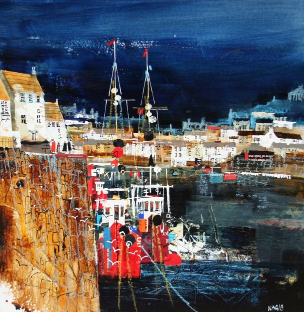 NAGIB KARSAN - looking across the harbour, polperro