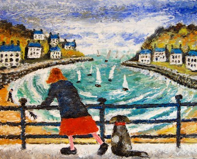 PAUL ROBINSON - lady and dog watching the yachts