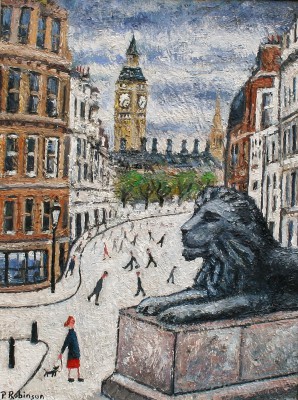 Lady and Dog Talking to Lion