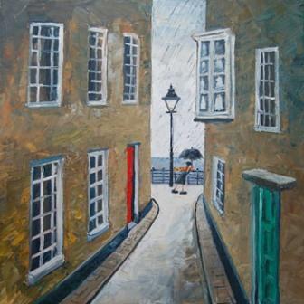 British Print Artist PAUL ROBINSON - Rainy Day in Jetty Street