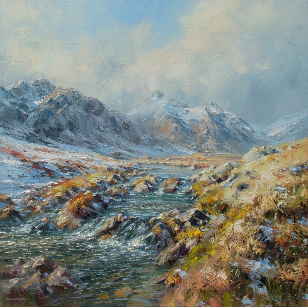 British Artist REX PRESTON - The River Esk by Scafell Pike, Lake District