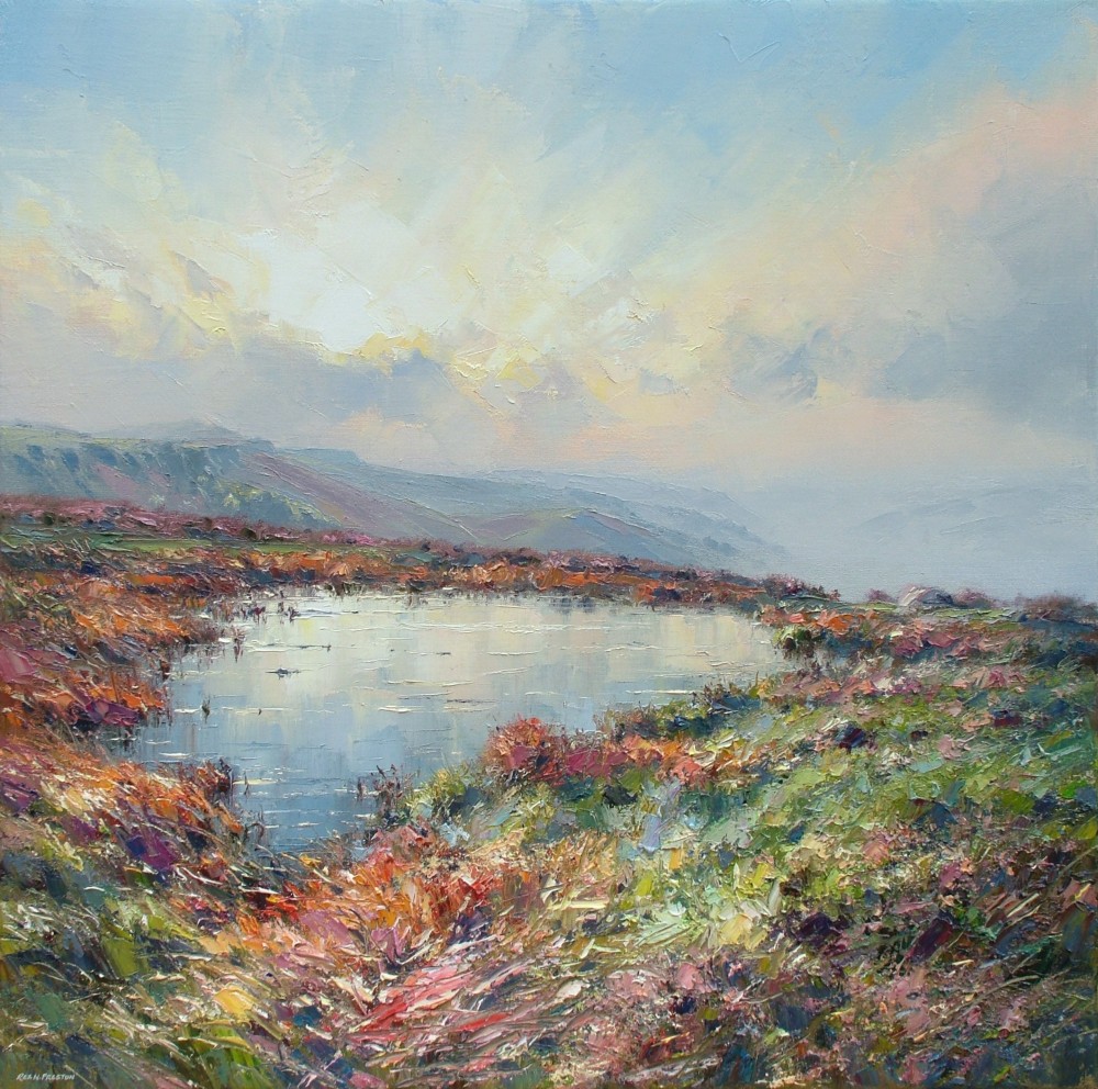 British Artist REX PRESTON - Reflected Sunrise, Stanage Edge