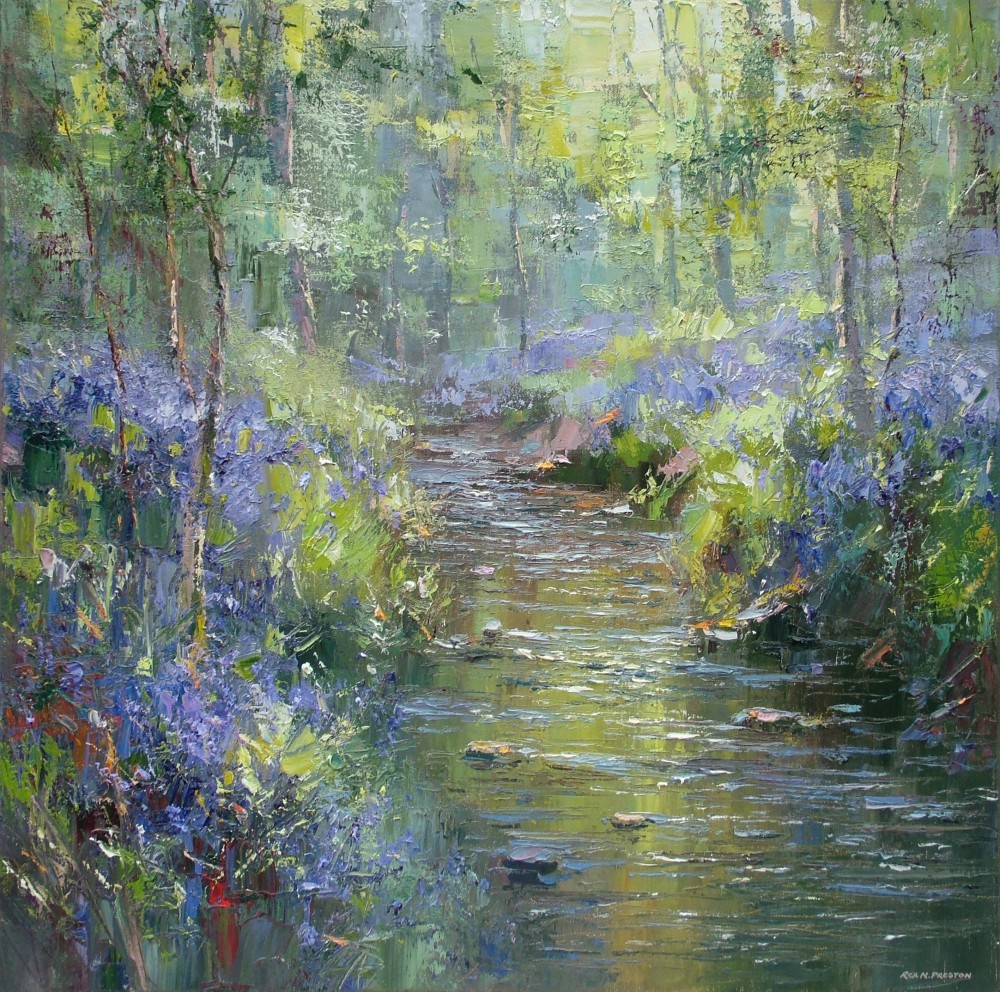 British Artist REX PRESTON - Woodland Stream