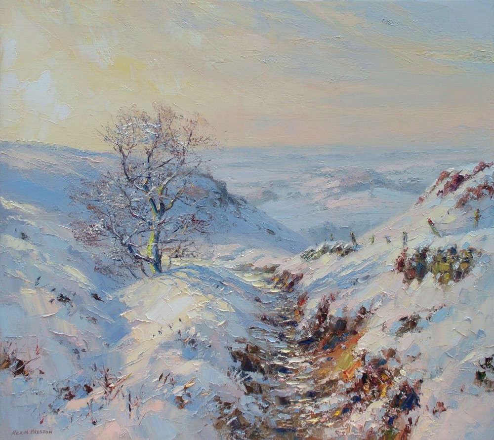 British Artist REX PRESTON - Winter's Morning, Curbar Gap