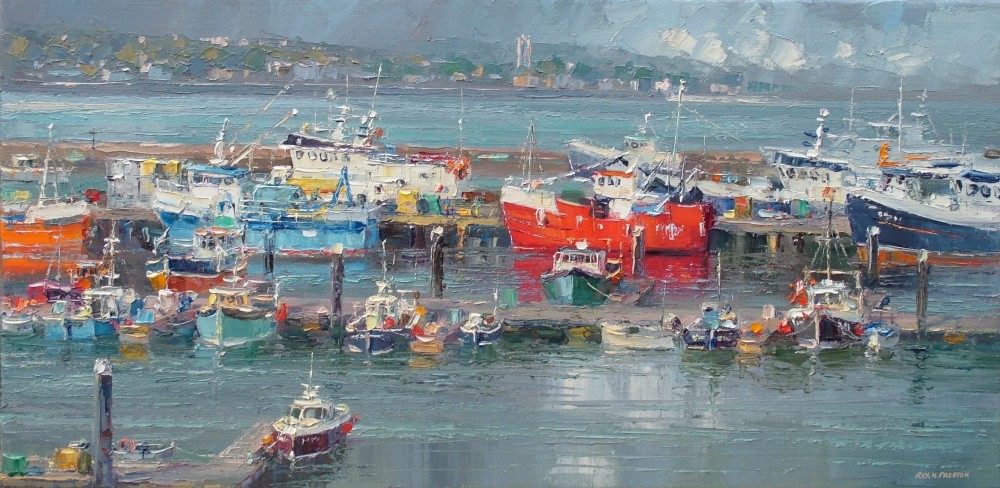 British Artist REX PRESTON - Sunlight, Newlyn Harbour