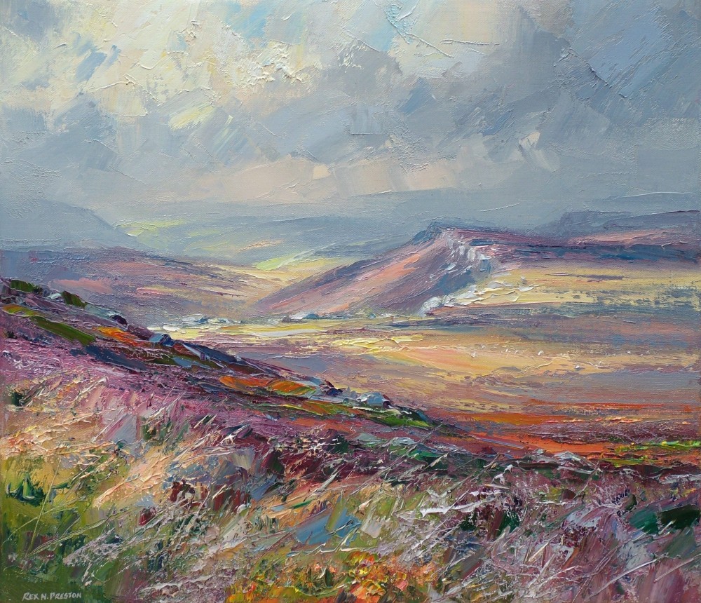 British Artist REX PRESTON - Sunshine and Shadows, Stanage Edge