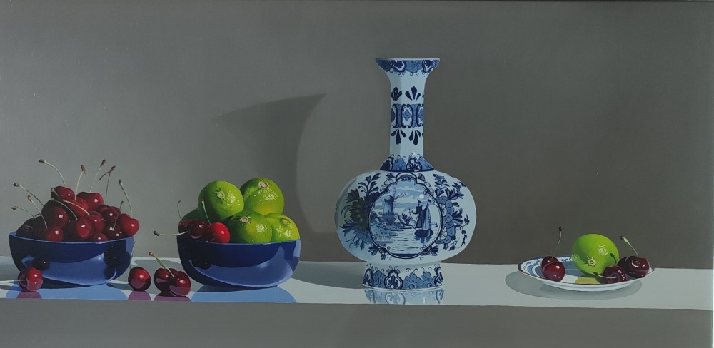 Delft Vase with Limes and Cherries