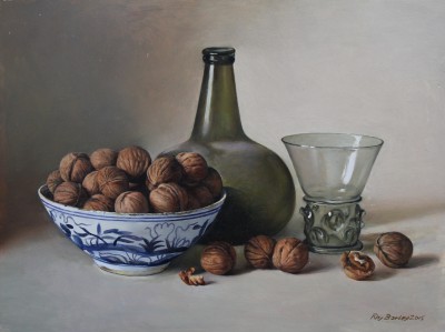 Onion Bottle and Walnuts in a Chinese Bowl