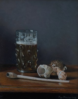 Dutch Beer Glass with Sea Shells and Clay Pipe