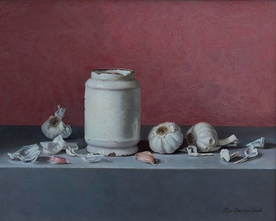 ROY BARLEY - old white delft pot with garlic