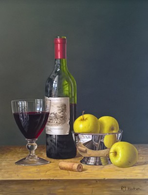 ROY HODRIEN - chateau lafite with apples in a silver bowl