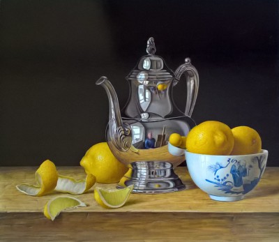 ROY HODRIEN - silver teapot with lemons