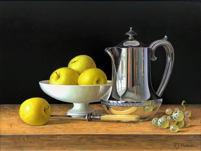 ROY HODRIEN - silver coffee pot with apples
