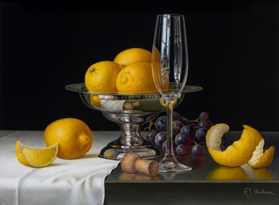 Lemons, Silver Bowl and Grapes
